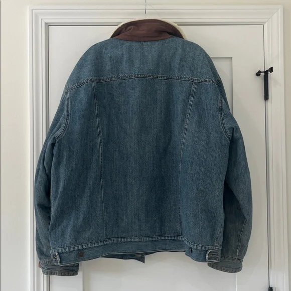 VTG 80s Wrangler Western M-159 Sherpa Lined Denim Jacket Corduroy Wrist Size XXL - Picture 2 of 14